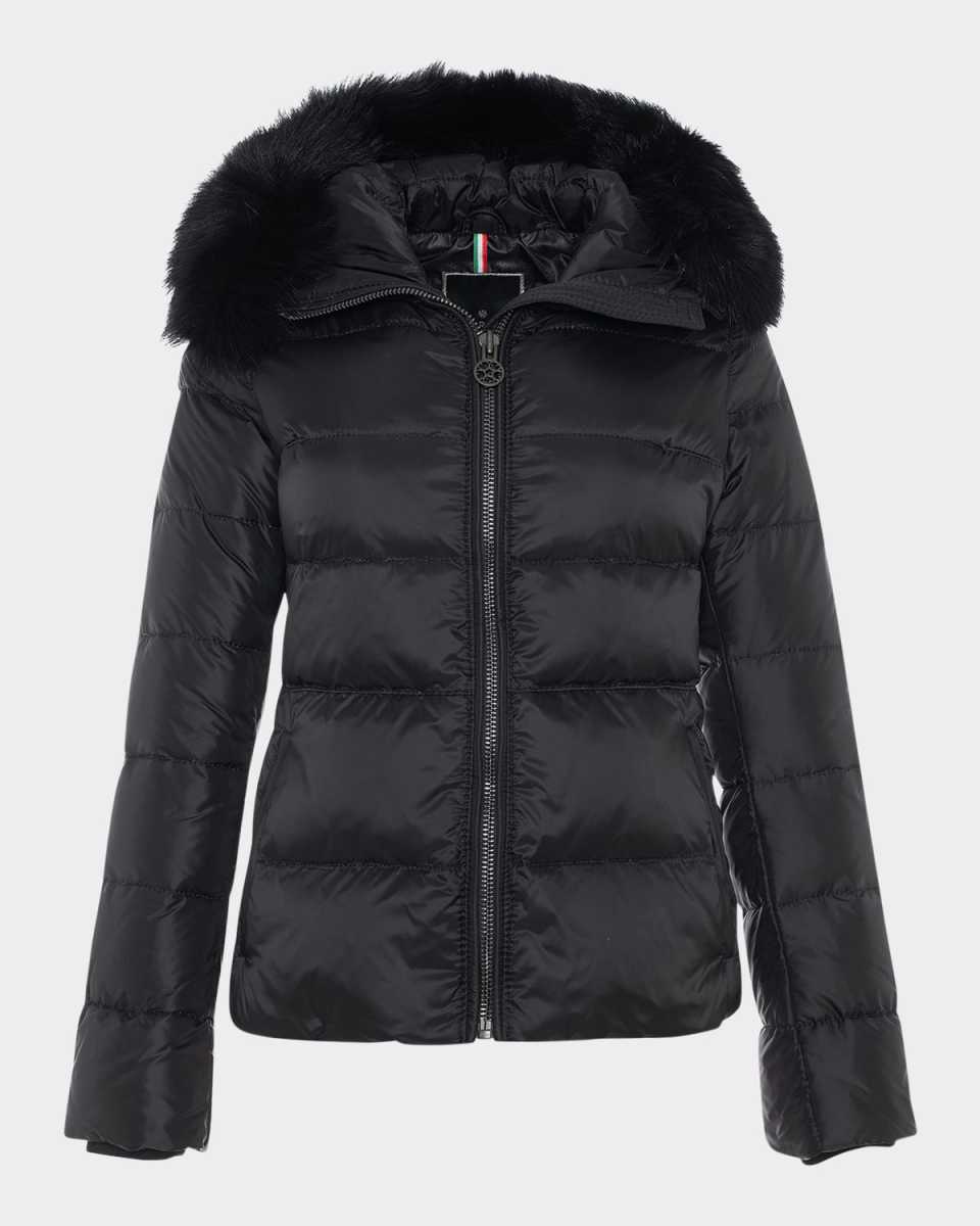 Short Down Apres-Ski Jacket with Detachable Toscana Lamb Hood Trim